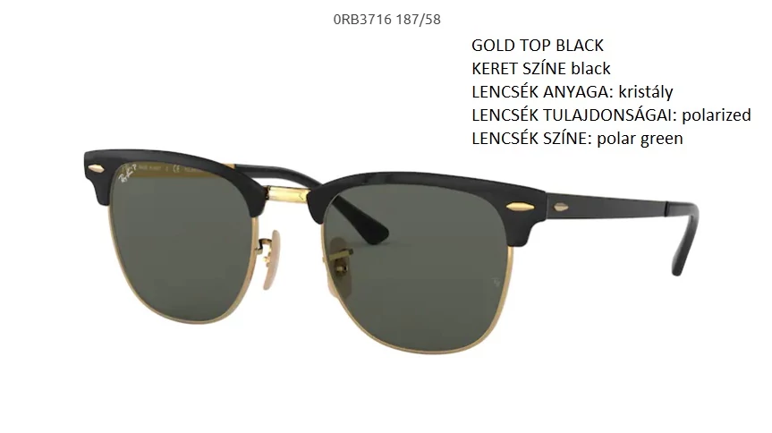 RAY-BAN RB3716 187/58 CLUBMASTER METAL POLARIZÁLT NAPSZEMÜVEG